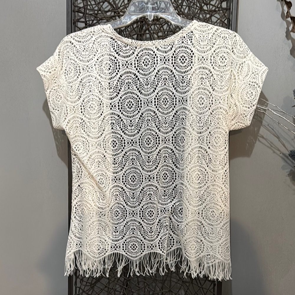 White Crochet Open-Front Cardigan - Picture 2 of 5